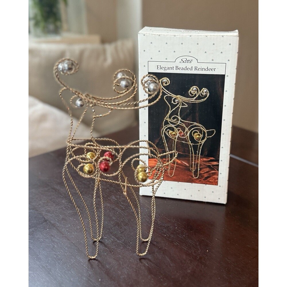 Vintage Elegant Beaded Reindeer By Scotts, 8.5” Christmas Holiday Decor In Box